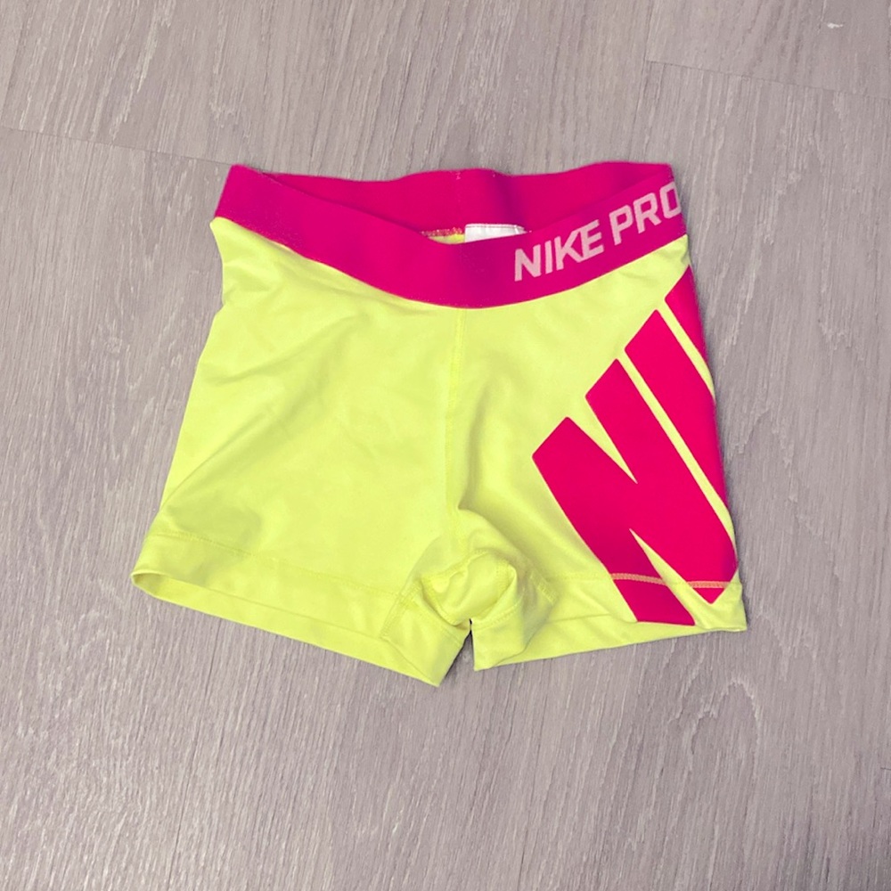 Neon yellow and hot pink Nike spandex mini shorts volleyball shorts